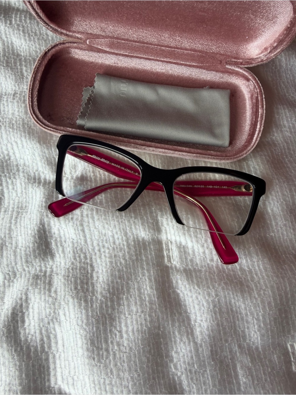 Miu Miu Black Front Reading Glasses with Pink Temples